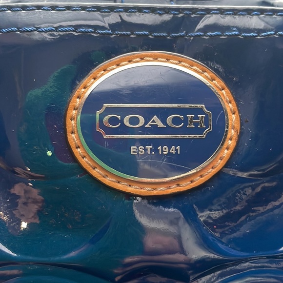 Coach Peyton embossed zippered tote  LEATHER BLUE WITH SADDLE LEATHER TRIM - Picture 2 of 5
